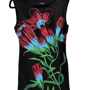 Anna Sui Beautiful Vibrant prints midi dress Size large Black